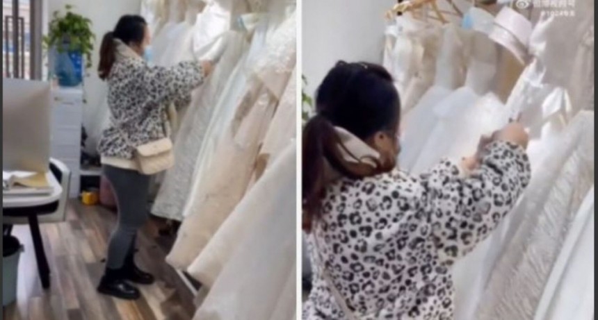 Una joven destrozó más de 30 vestidos de novias en China