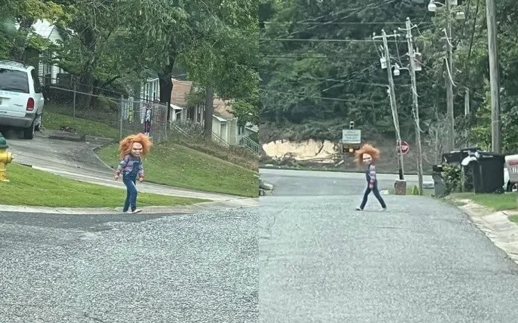 Niño asusta a sus vecinos disfrazado de Chucky