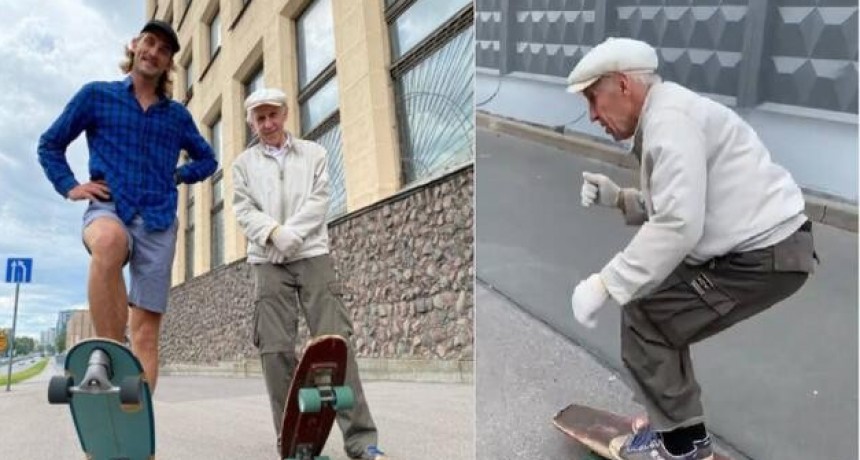 Un ruso de 73 años muestras sus habilidades con el skate